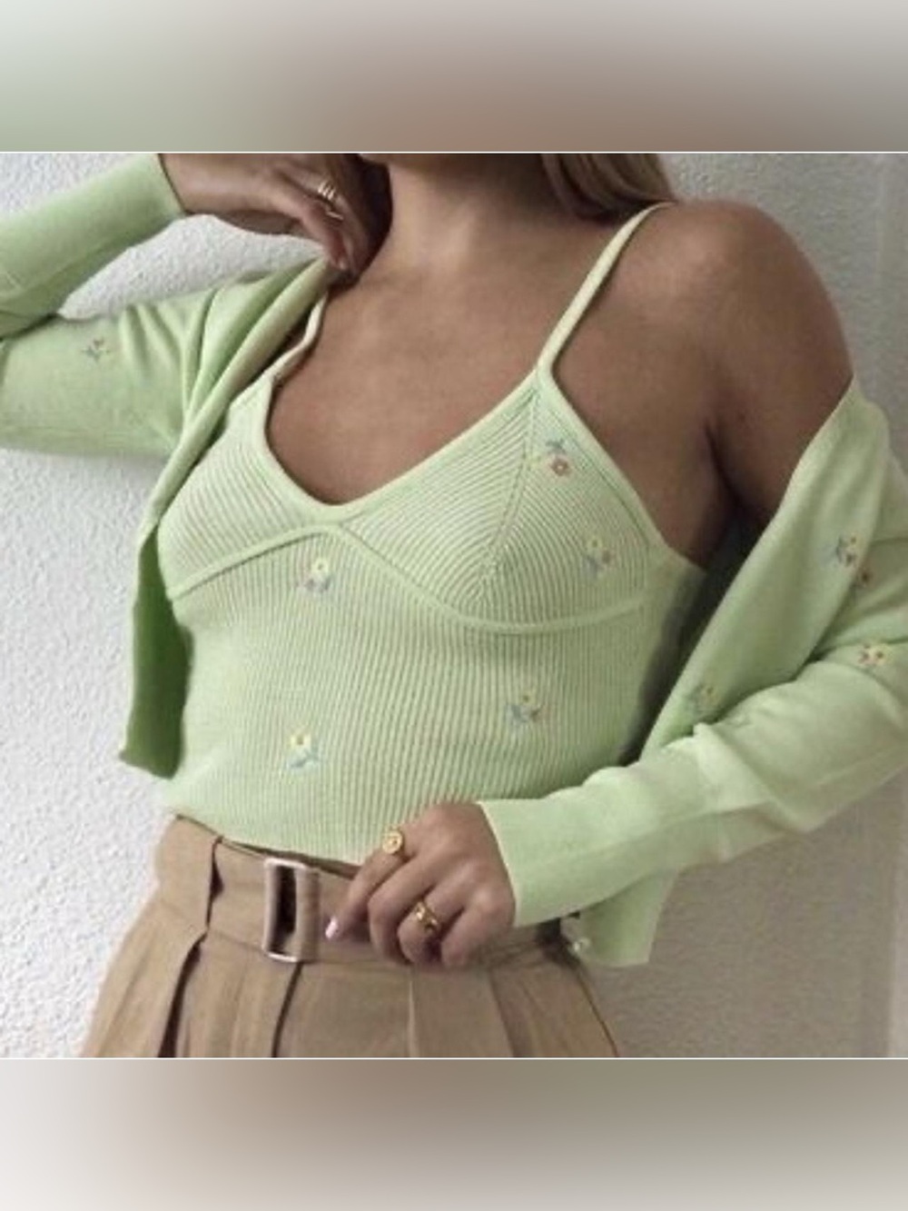 NWT ZARA viral  Green floral knit set
